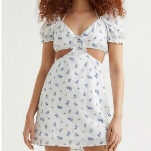 H&M Floral White Dress with Blue Accents